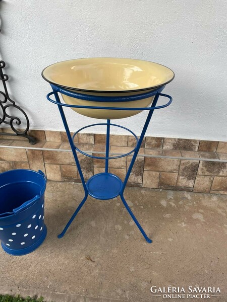 Blue and white polka dot washstand set washstand enamelled washstand bucket enameled heirloom