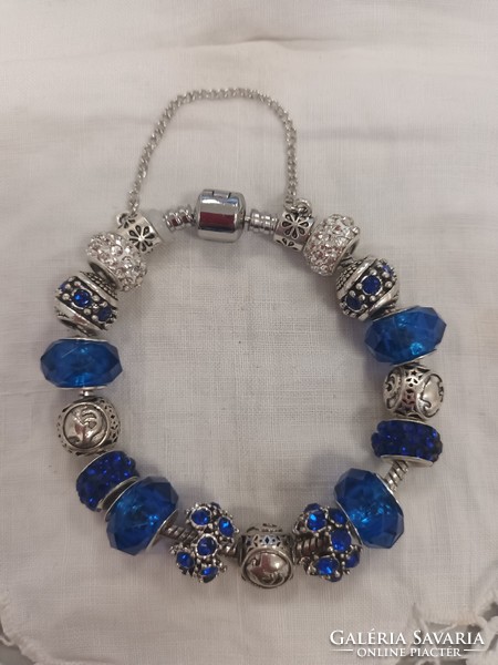 New noble steel bracelet with royal blue charms, imitation pandora for sale!