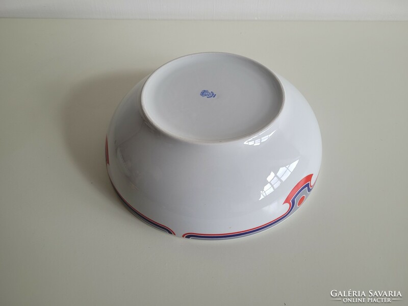 Retro lowland porcelain 25 cm large garnish serving bowl with blue red canteen pattern