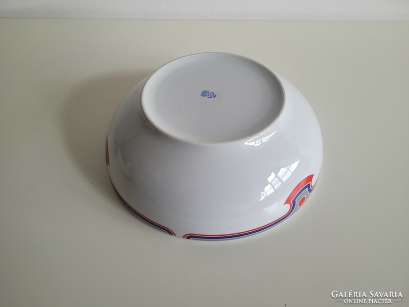 Retro Alföldi porcelán 25 cm nagy köretes kínáló tál kék piros menza mintás