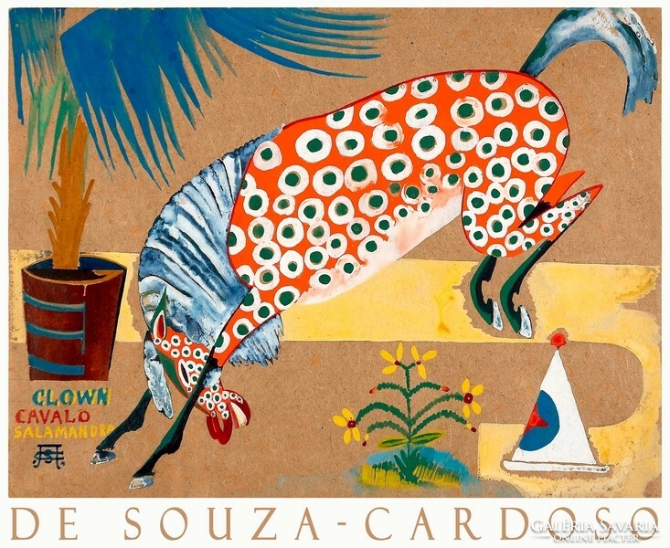 A. de Souza-Cardoso Bohóc, ló, szalamandra 1911 festmény művészeti plakátja, pöttyös mesebeli paripa