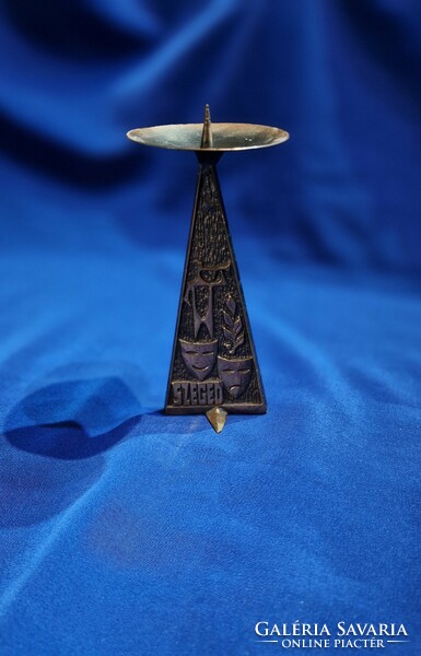 Retro applied art bronze candle holder with the inscription Szeged