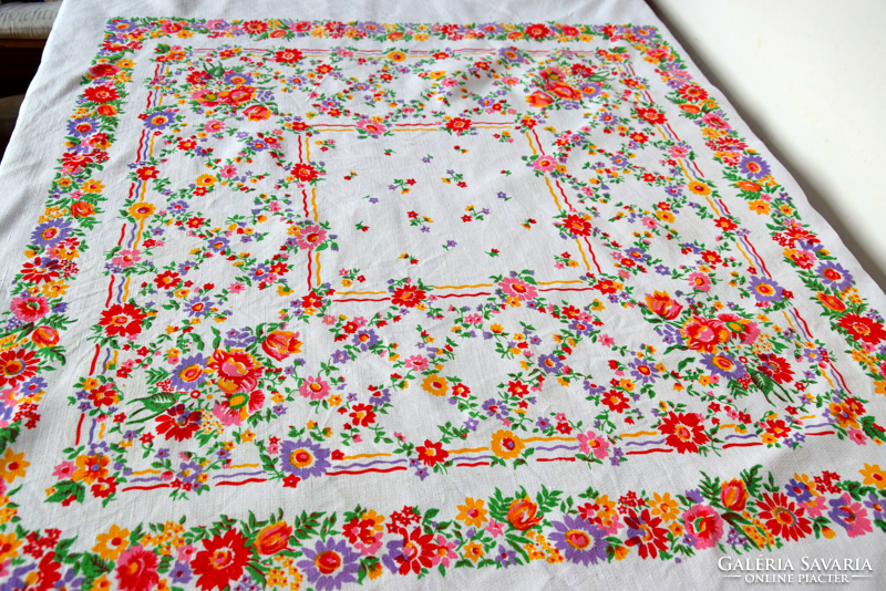 Old never used folk painted tablecloth linen linen tablecloth tablecloth 129 x 117