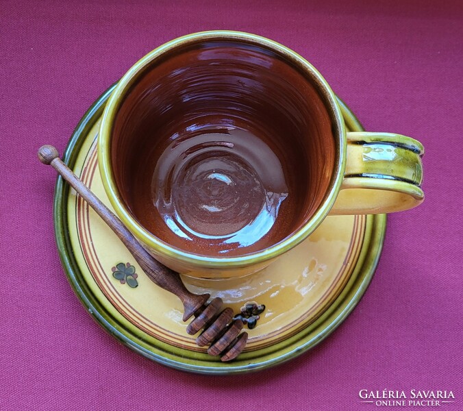 Kézműves reggeliző kerámia csésze bögre kistányér tányér mézcsurgató csupor