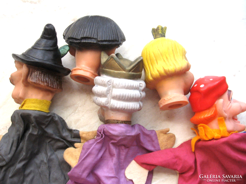 5 old rubber puppet dolls, glove puppet figure