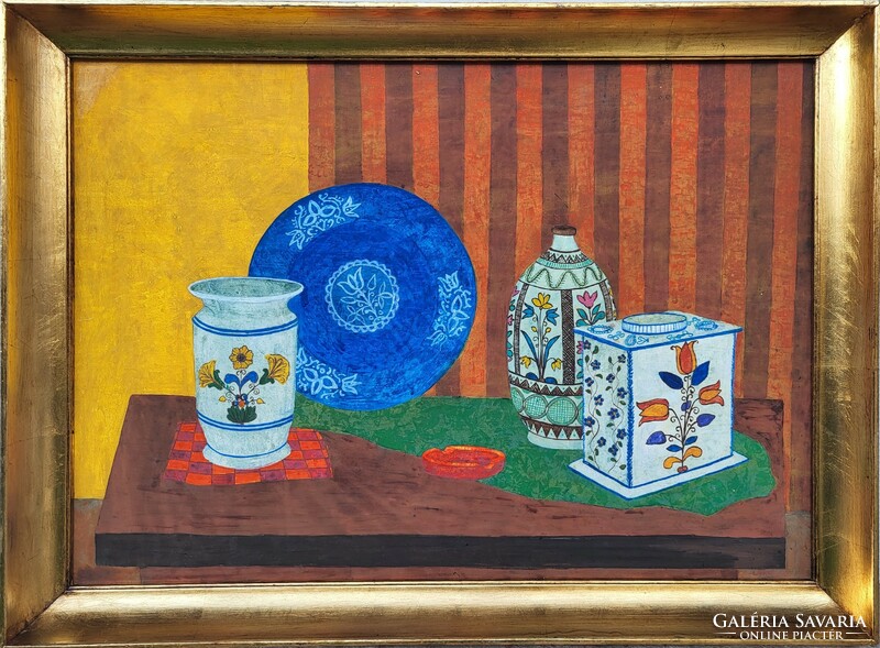 Vértesi Péter (1938-2010) Csendélet Asztalon c.Képcsarnokos festménye Eredeti Garanciával!