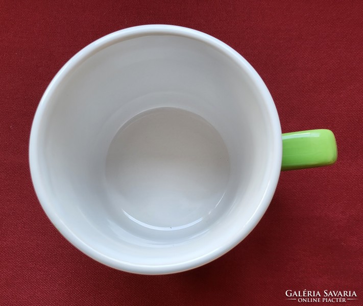 Nagyméretű pöttyös pettyes porcelán bögre csésze zöld fehér