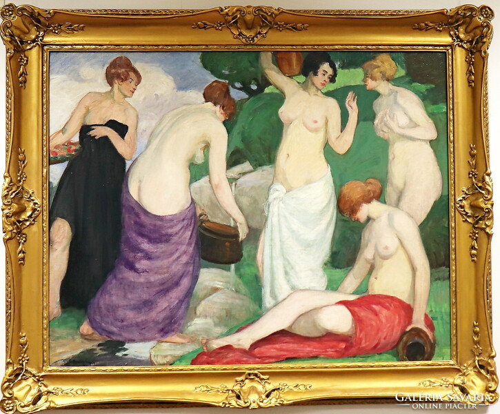 Frigyes Borszéky: nudes, large art nouveau painting
