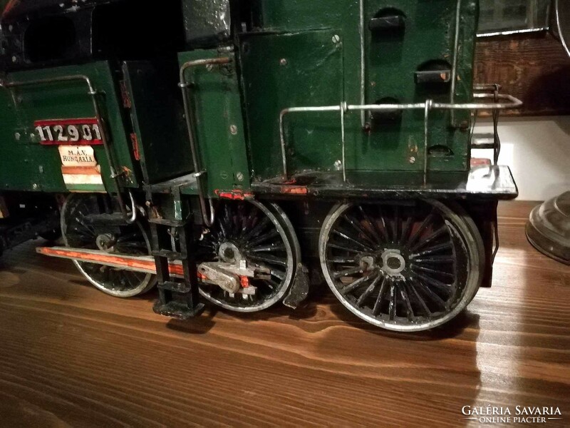 Steam, home-made steam locomotive model or model, with wooden and metal parts, large piece
