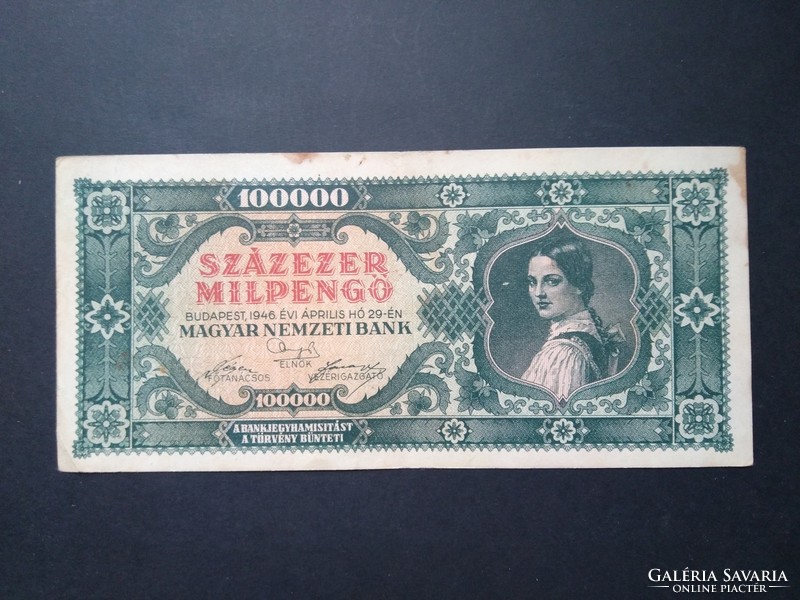 Magyarország 100000 Milpengő 1946 F+