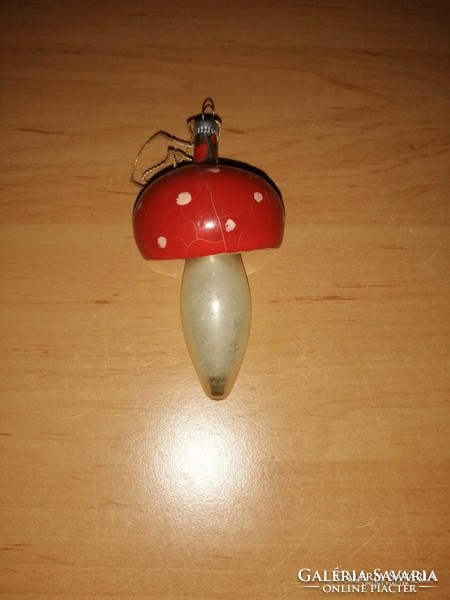 Piros pöttyös gomba antik üveg karácsonyfadísz 9 cm
