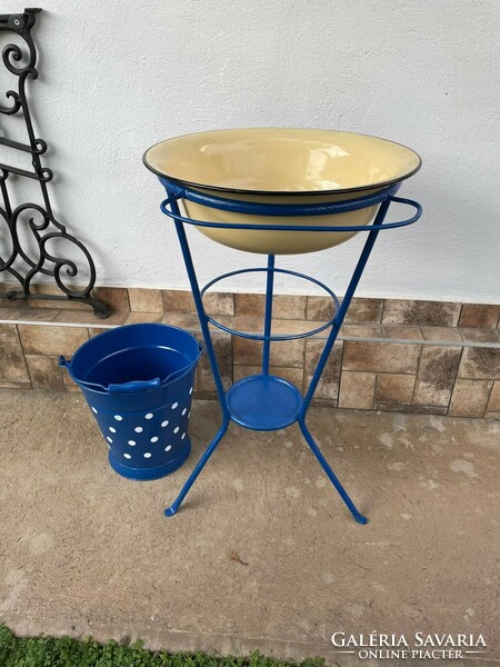 Blue and white polka dot washstand set washstand enamelled washstand bucket enameled heirloom