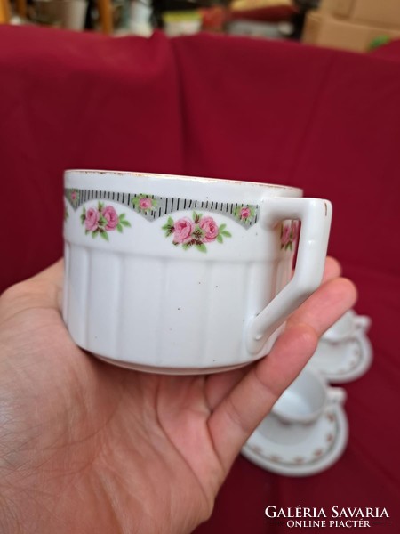 Ritka formájú  5 db Zsolnay rózsás  teáscsésze szett porcelán  csésze