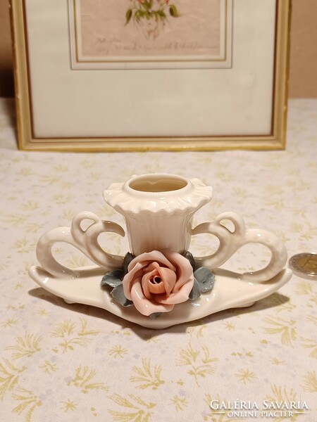 Ens German porcelain rose candle holder