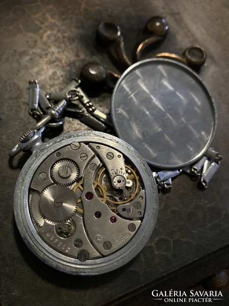 Molnija pocket watch with silver chain