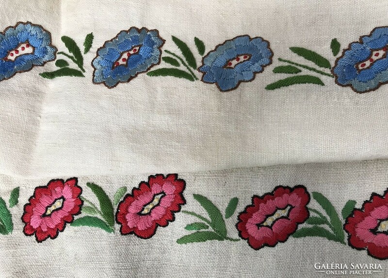 Two old embroidered linen towels in one