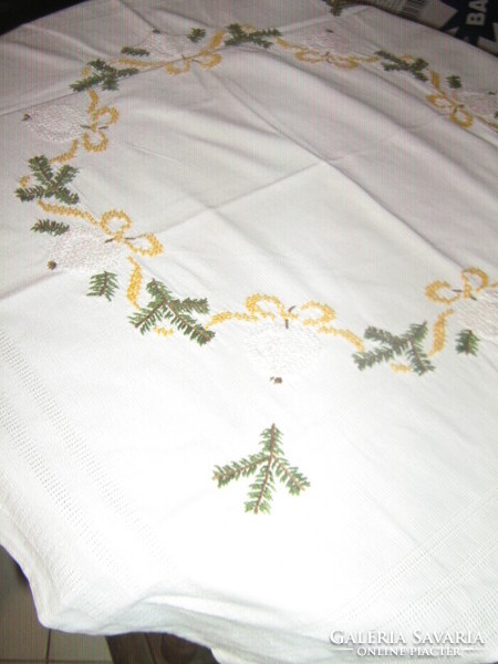 Beautiful Christmas cross-stitch embroidered apple pine branch tablecloth