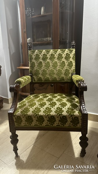 Armchair with original fabric, eclectic (2 pieces)