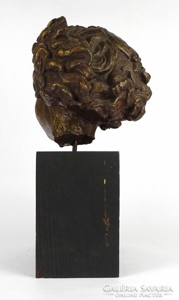 1P674 large plaster putto head on wooden pedestal 32.5 Cm