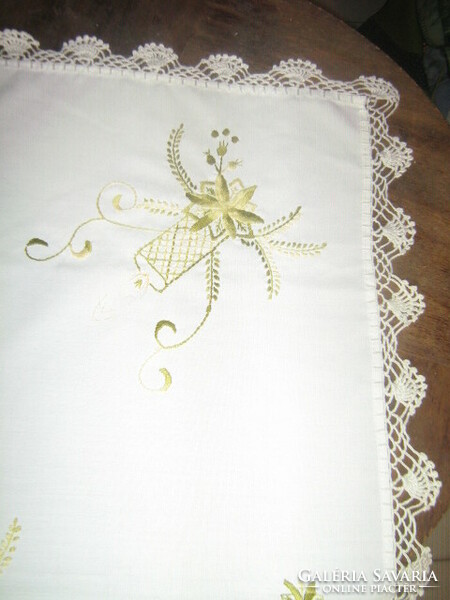 Elegant tablecloth with a crocheted edge embroidered with a beautiful Christmas pattern