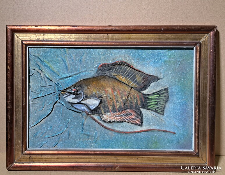 Fish - three-dimensional painting in a frame - modern, contemporary unique animal picture, water world