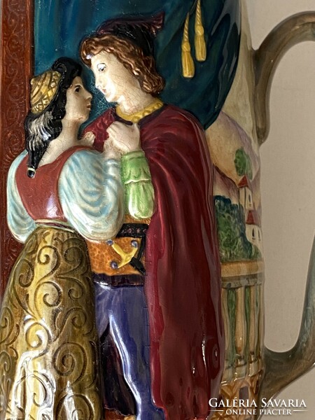 Romeo and Juliet Beswick England painted plastic romantic marked earthenware jug with handle
