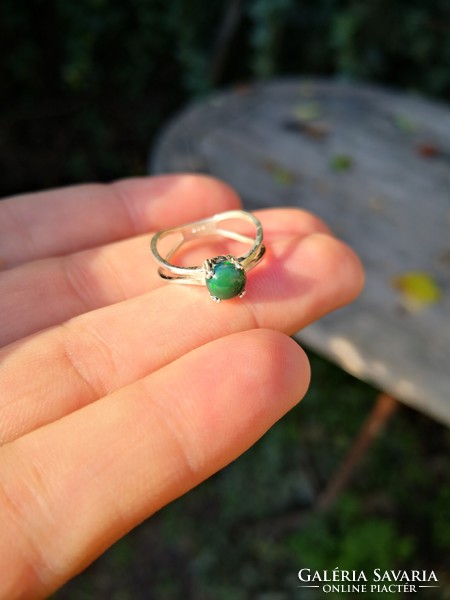 Beautiful silver ring with black opal stones