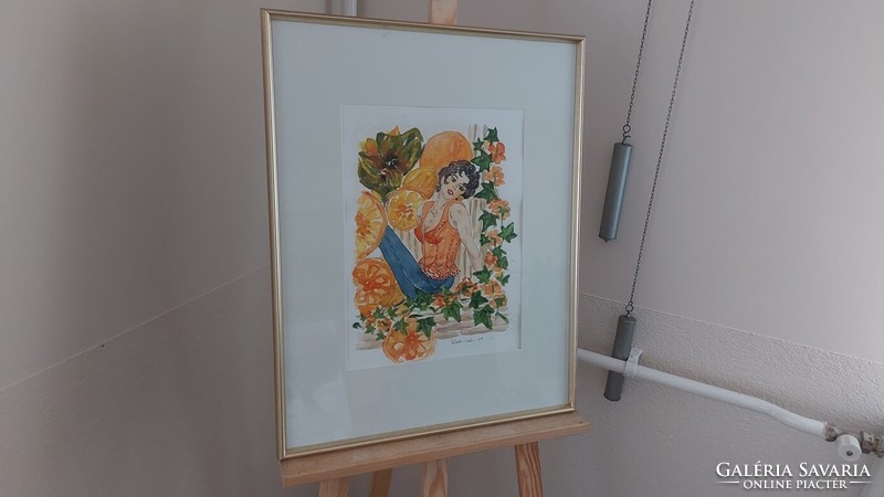 (K) beautiful watercolor painting from a Vienna gallery with a 49x62 cm frame