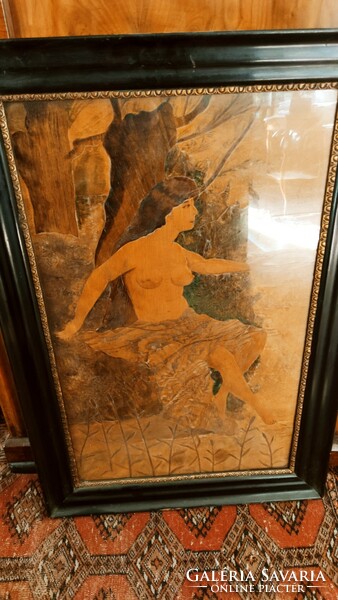 Very rare and old wooden inlaid nude picture from the turn of the century 81*55 cm