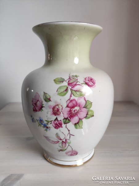 Dreamy lace rose patterned classic bell-shaped antique Hólloháza porcelain vase