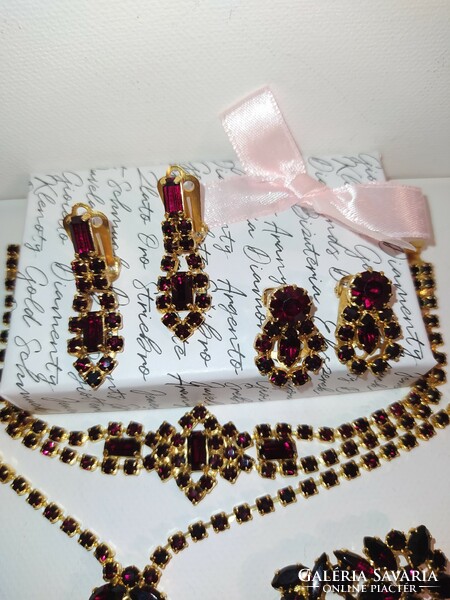 Many-piece vintage Czech glass garnet stone jewelry set