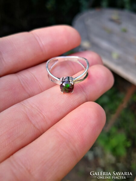 Beautiful silver ring with black opal stones