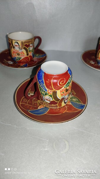 Antik régi Nakasima Satsuma kézzel festett 6 személyes japán kávés készlet jelzett teljes készlet