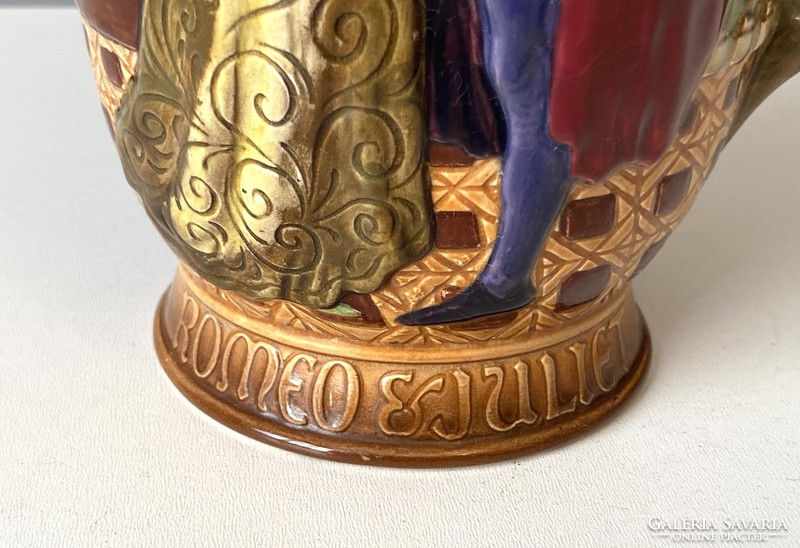 Romeo and Juliet Beswick England painted plastic romantic marked earthenware jug with handle