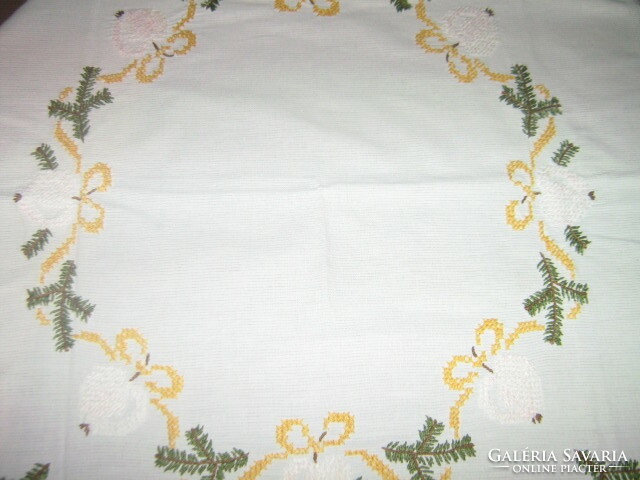 Beautiful Christmas cross-stitch embroidered apple pine branch tablecloth