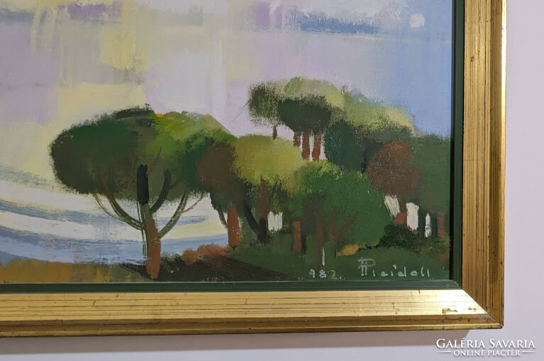 János Pleidell: landscape in backlight (Hontfüzesgyarmat 1915-2007) oil on canvas
