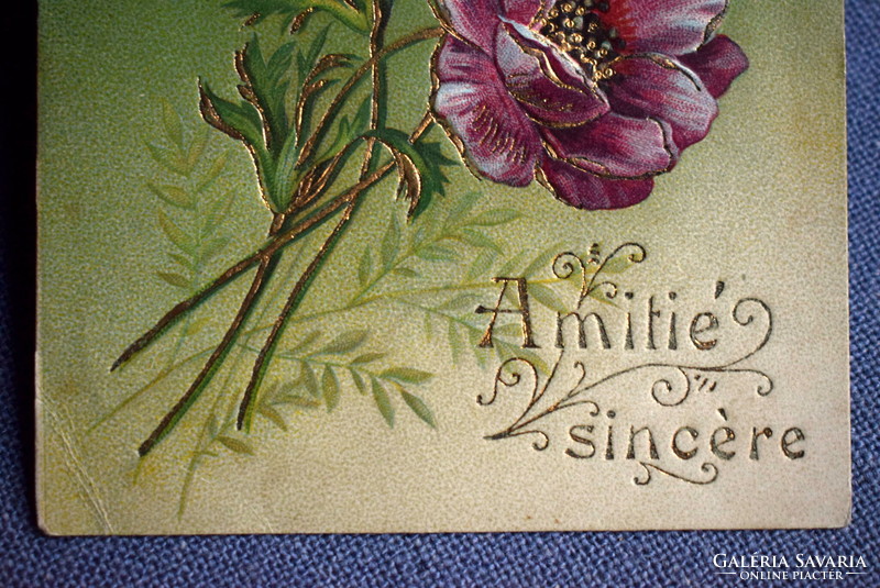Antique embossed greeting card - poppy flower