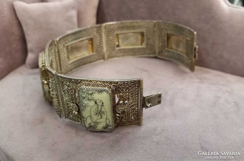 Antique Chinese filigree jewelry set with bone inserts