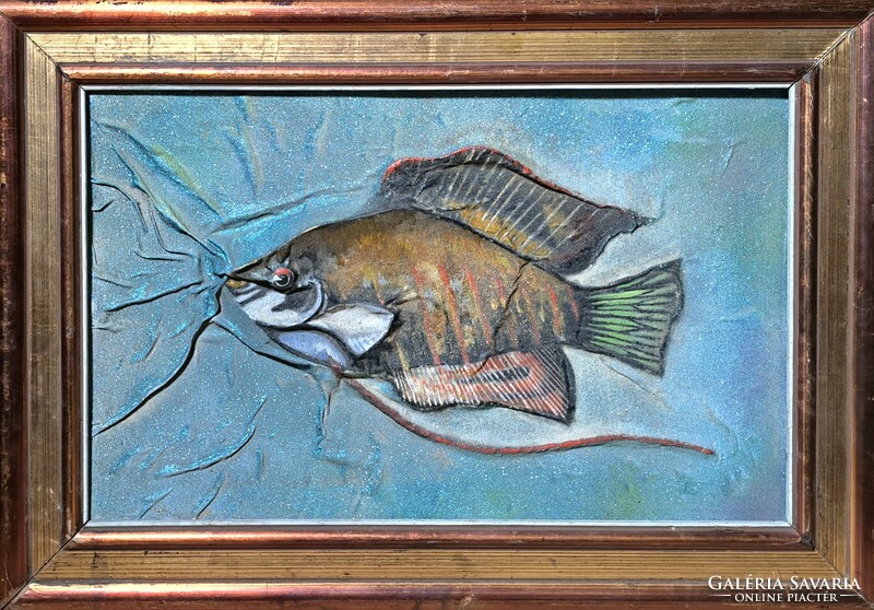 Fish - three-dimensional painting in a frame - modern, contemporary unique animal picture, water world