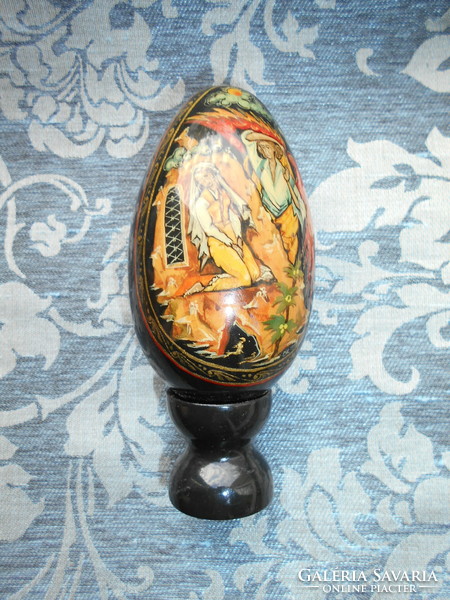 Russian lacquer work signed wooden egg