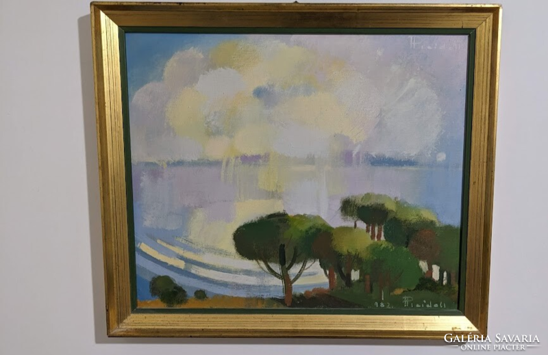 János Pleidell: landscape in backlight (Hontfüzesgyarmat 1915-2007) oil on canvas