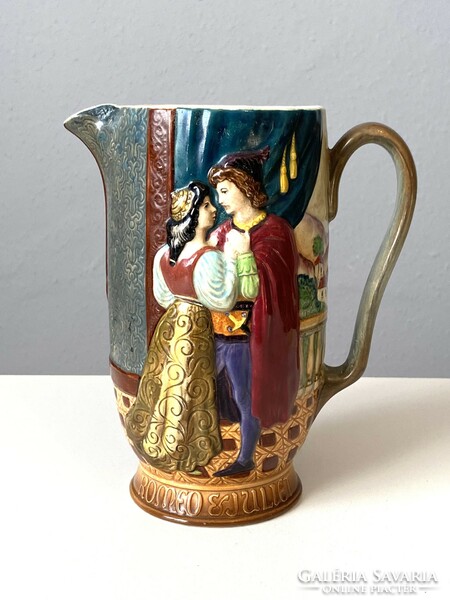 Romeo and Juliet Beswick England painted plastic romantic marked earthenware jug with handle