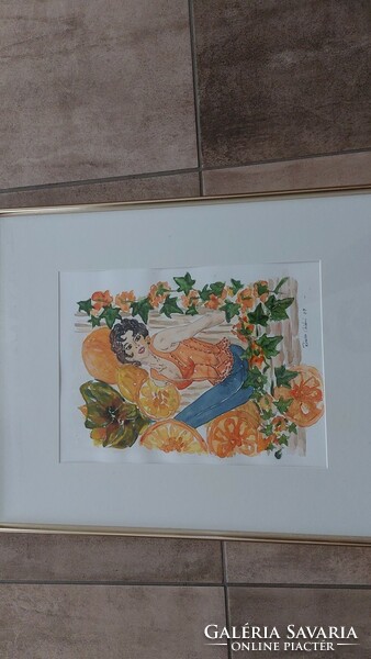 (K) beautiful watercolor painting from a Vienna gallery with a 49x62 cm frame