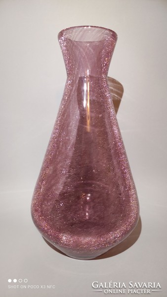 Nagy öblös repesztett karcagi üveg váza ritka ametiszt színben gyűjtői