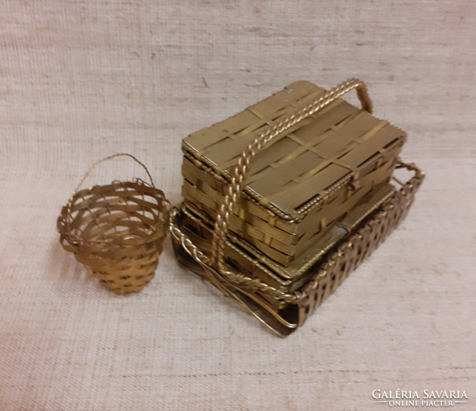 Small copper offering basket made with old handwork, two boxes with lids and a small round basket