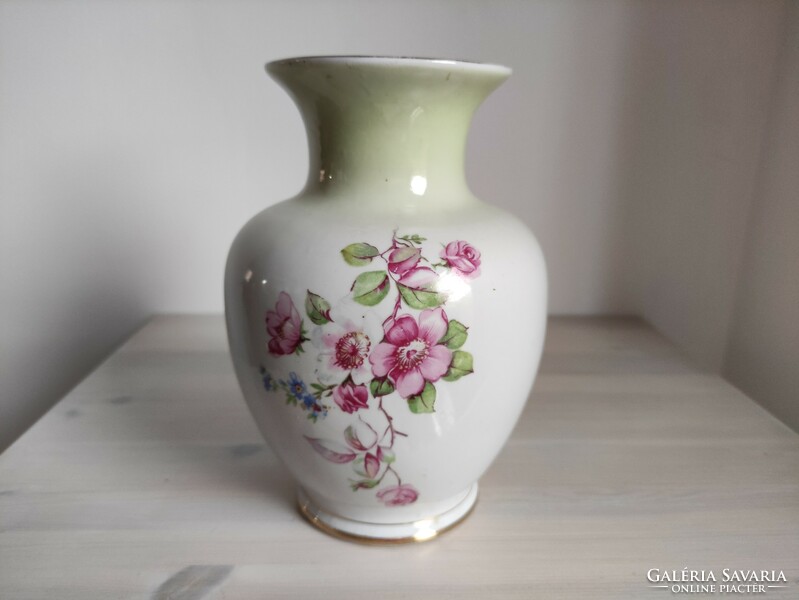 Dreamy lace rose patterned classic bell-shaped antique Hólloháza porcelain vase