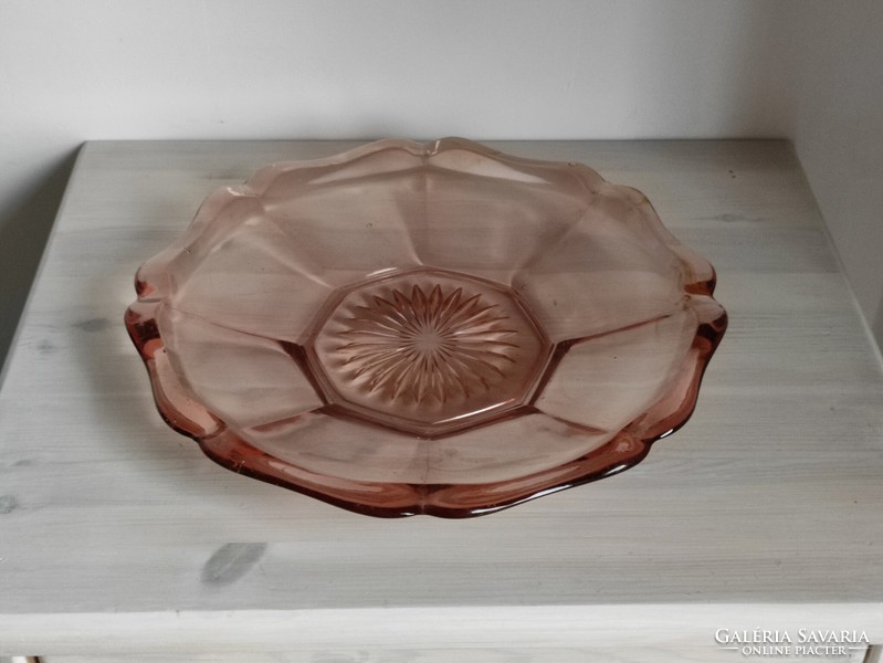Hibátlan virág formájú rózsaszín metszett antik üveg süteményes tányér