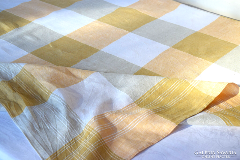 Old checkered large linen tablecloth tablecloth 164 x 132