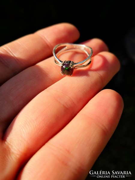 Beautiful silver ring with black opal stones