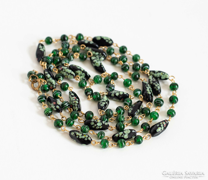 Vintage necklace with colorful glass beads - Murano millefiori eye pieces and malachite imitations